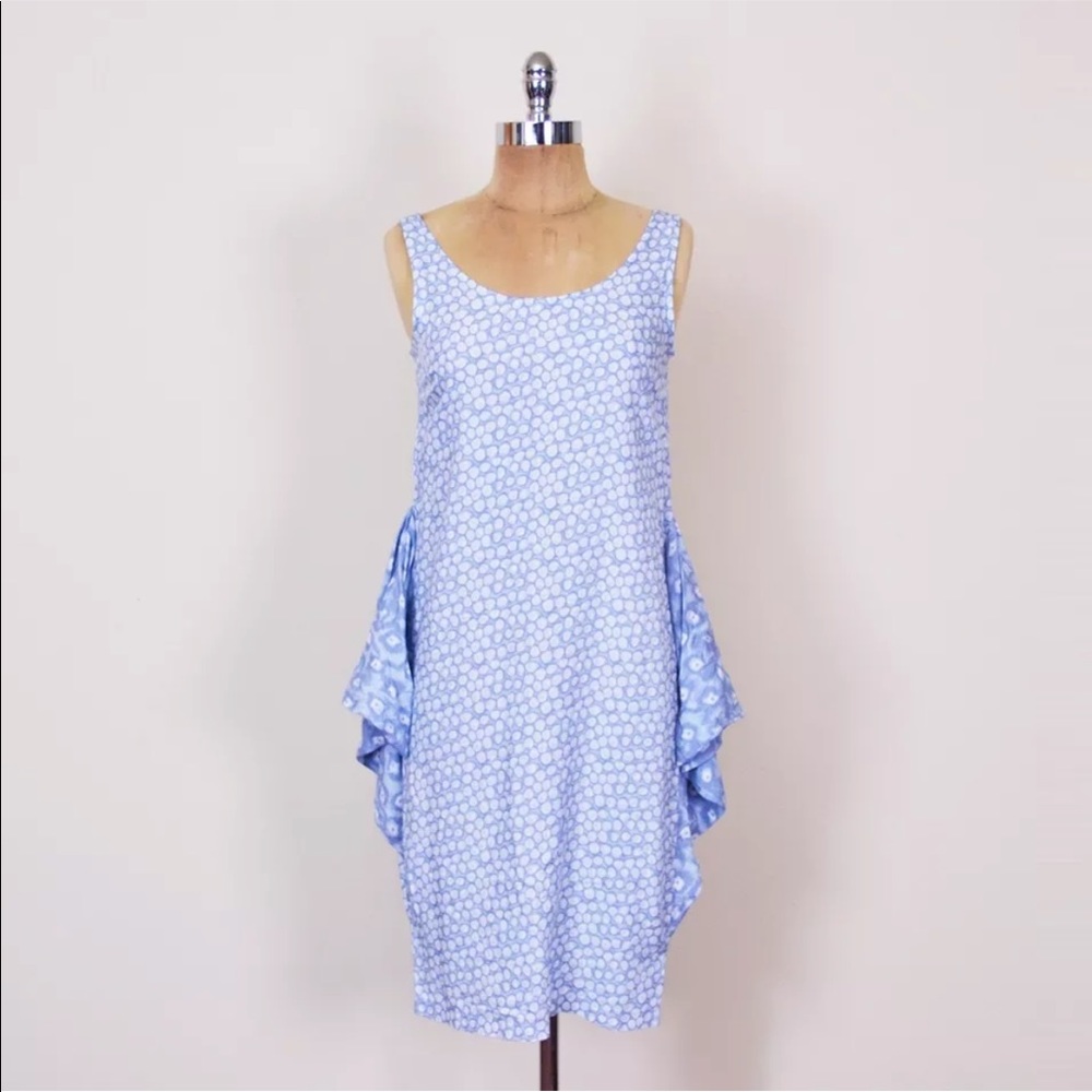 Vtg 80s 90s Abstract Batik Print Avant Garde Flap Peplum Skirt Midi Sun Dress XS - Picture 1 of 5
